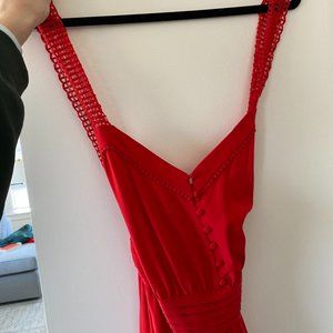 Red Silk Sezane Midi Dress (Size 36)